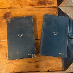 Rudyard Kipling Verse Prose 2 Volume Set Navy Blue Antique Books R.K.‎ Monogram